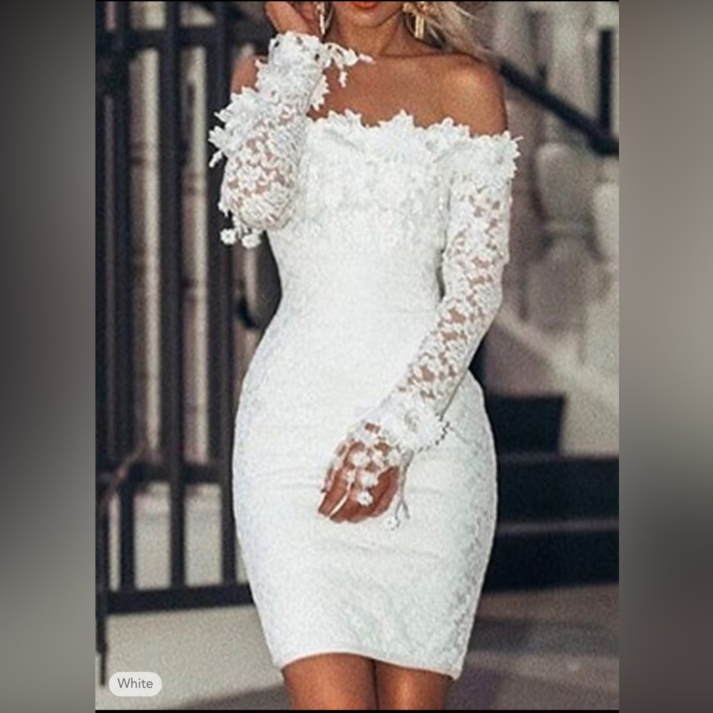 Women's Holiday Wedding Dress Sheath Dress Mini Dress White Long Sleeve